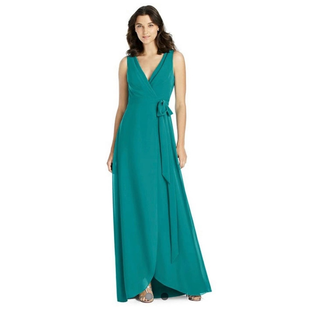 Jenny Packham Jade Green Bridesmaid Dress Floor Length Matte Chiffon Wrap Maxi